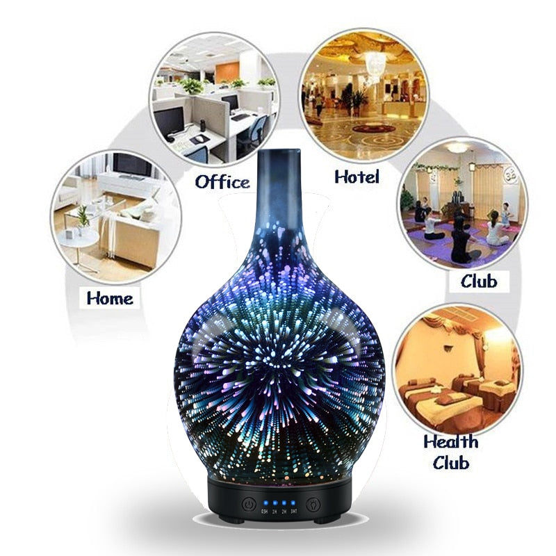 Essential Oil Diffuser 3D Glass Aromatherapy Ultrasonic Humidifier Air Refresh