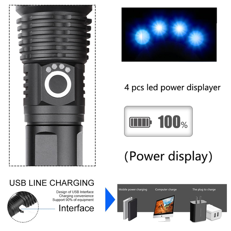 Waterproof Tactical Flashlight - Super Bright 90000 Lumens LED Powered