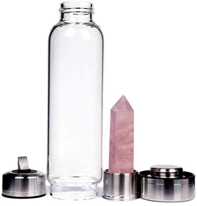 Crystal Water Bottle Rose Gemstone Infused Elixer For Natural Wellness Healing