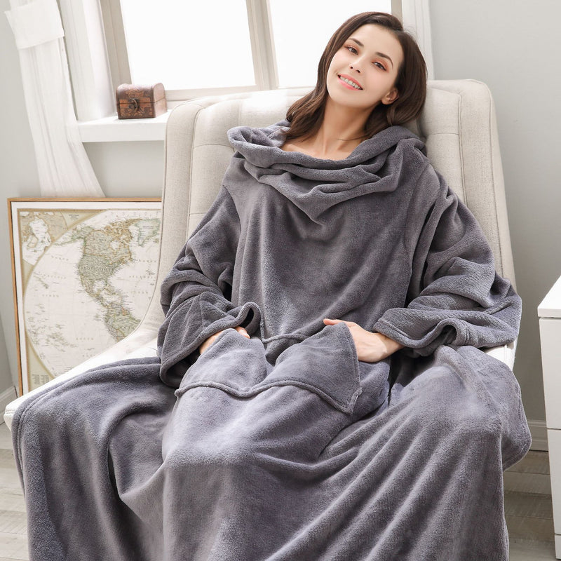 Fleece Blanket with Sleeves Cozy Extra Soft Microplush Functional