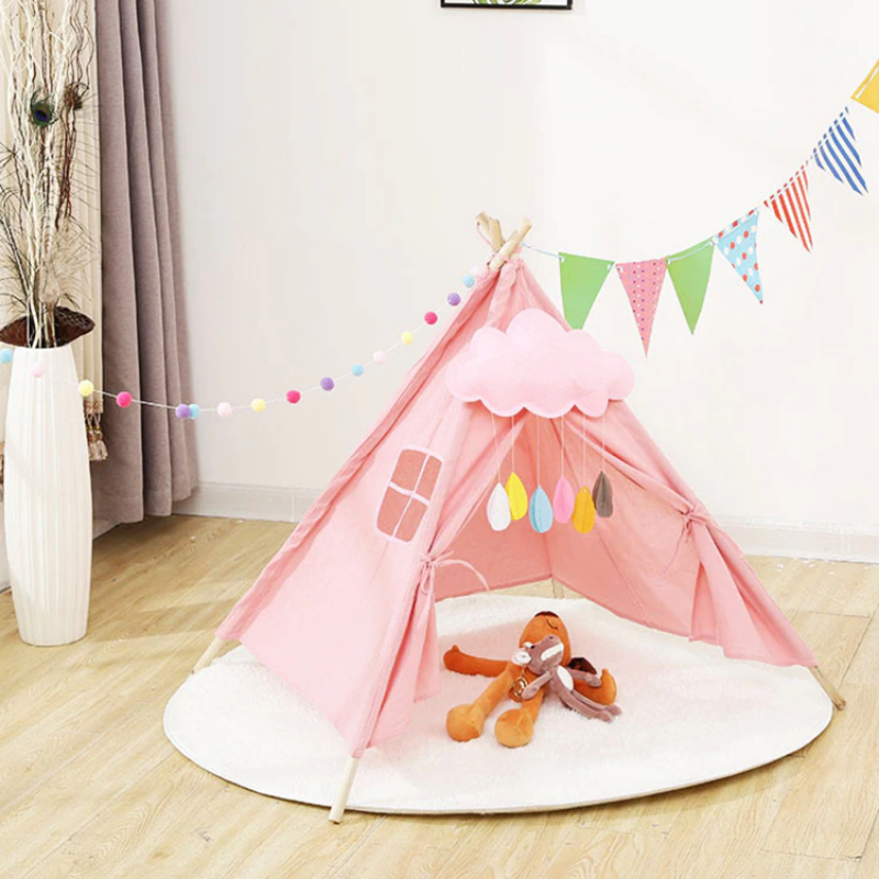Teepee Tent For Kids Childrens Playhouse With Wooden Poles
