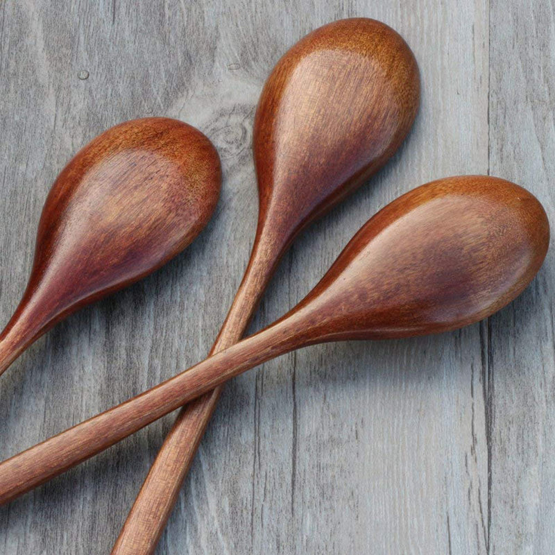 Wooden Spoons 6 Pieces 9 Inch for Eating Mixing Stirring Long Handle