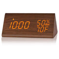 Digital Alarm Clock With Wooden Electronic LED Time Display