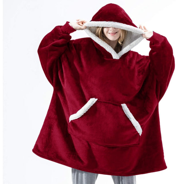 Oversized Microfiber Sherpa Wearable Blanket With Hoodie